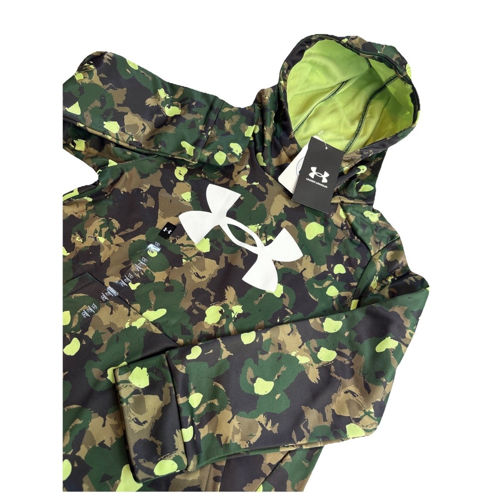 Under Armour Hoodie Youth Green Camo‎ Logo DriFit  Boy's SMALL